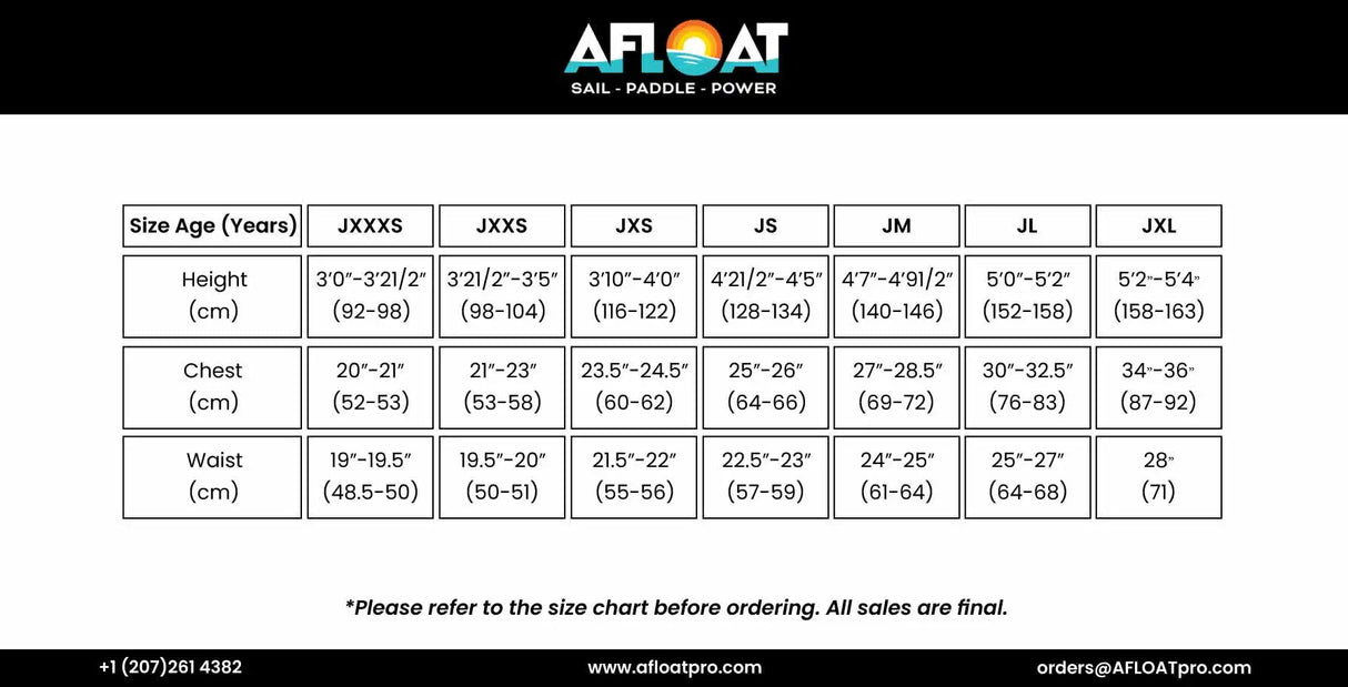 Gill_AFLOAT_sizing_chart_JuniorDrysuit