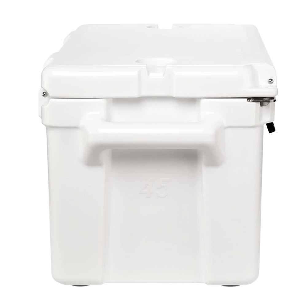 Side view of LAKA 45-quart cooler showing ergonomic handles