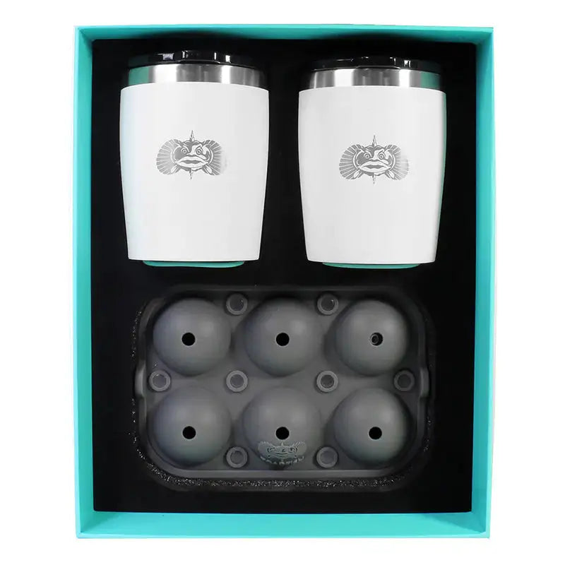 Toadfish non-tipping 10oz white rocks tumblers with ice ball tray, set of 2