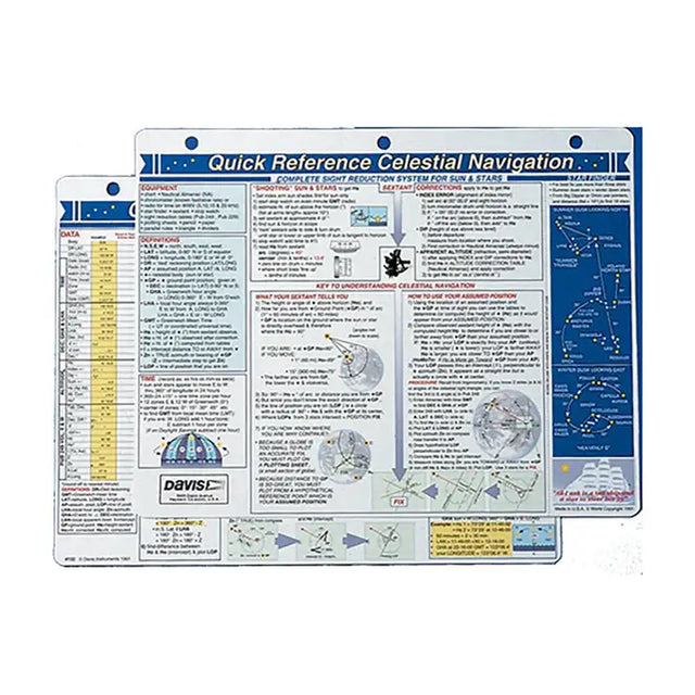 Davis Quick Reference Celestial Navigation Card showing sextant use and star finder
