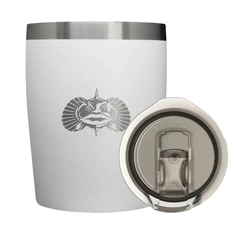 Toadfish non-tipping 10oz rocks tumbler with stainless steel rim and insulated body WHITE