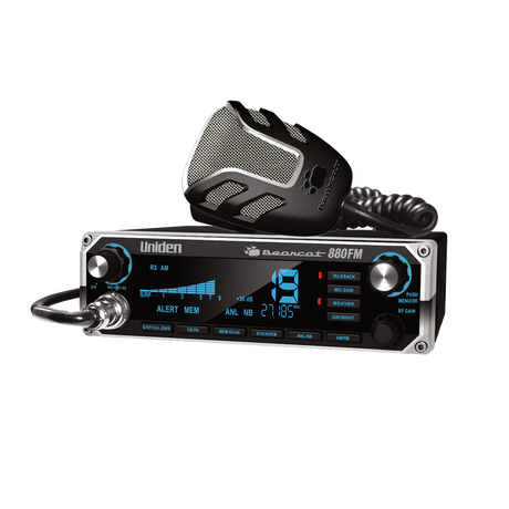 Uniden Bearcat 880FM CB radio front view with AMFM display and control knobs