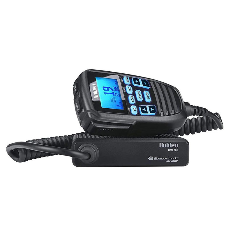 Uniden CMX760 off-road CB radio with 40-channel display and controls