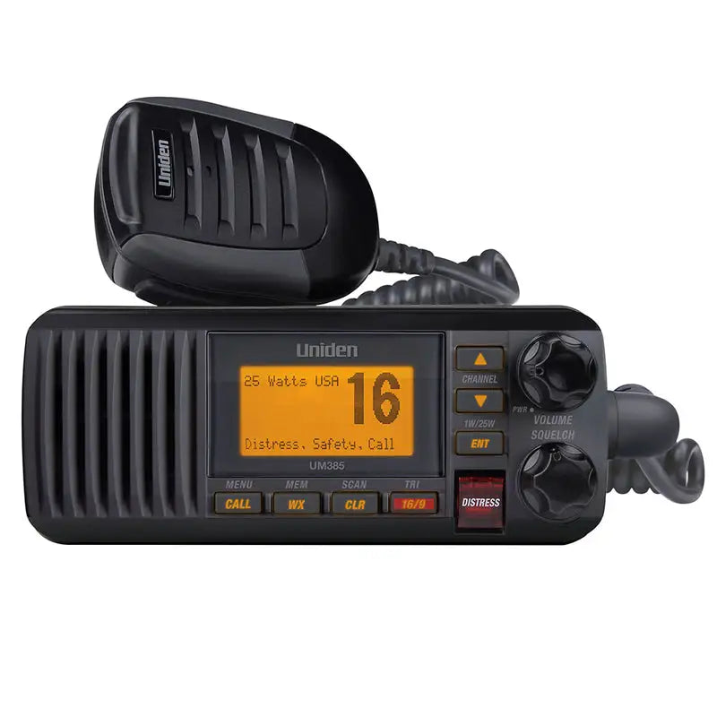 Uniden UM385 fixed mount marine VHF radio with LCD display