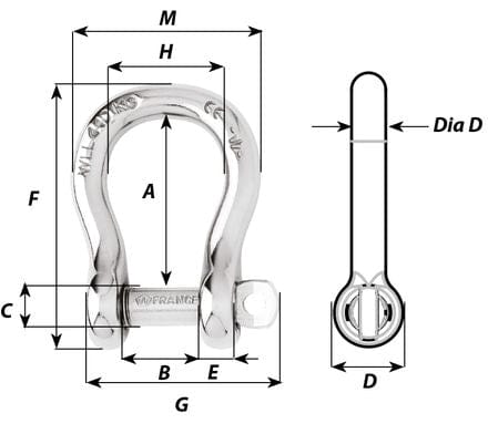 Bow Shackles - Stainless Steel Captive pin bow shackle - Dia 10 mm