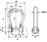 Bow Shackles - Stainless Steel Captive pin bow shackle - Dia 6 mm