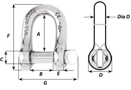 D Shackles Standard Captive pin D shackle - Dia 10 mm