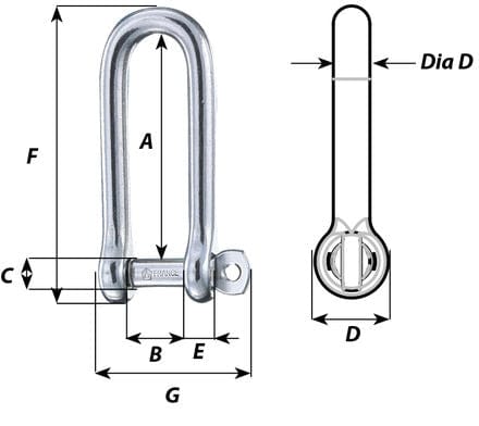 D Shackles Long Captive pin long D shackle - Dia 6 mm