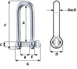 D Shackles Long Captive pin long D shackle - Dia 8 mm