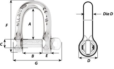 D Shackles Standard Self-locking D shackle - Dia 4 mm