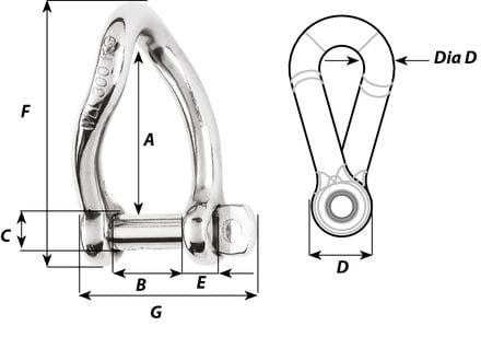 D Shackles Standard Self-locking twisted shackle - Dia 6 mm