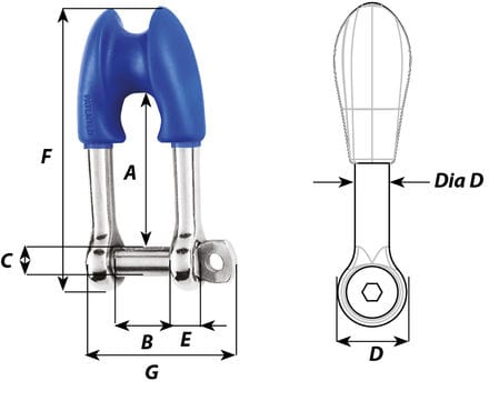 Halyard & Key Shackles Thimble shackle -captive pin - Dia 8 mm