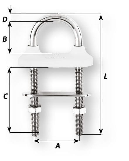 U-Bolts Watertight U-bolt - Dia 6 mm - Length: 70 mm - White